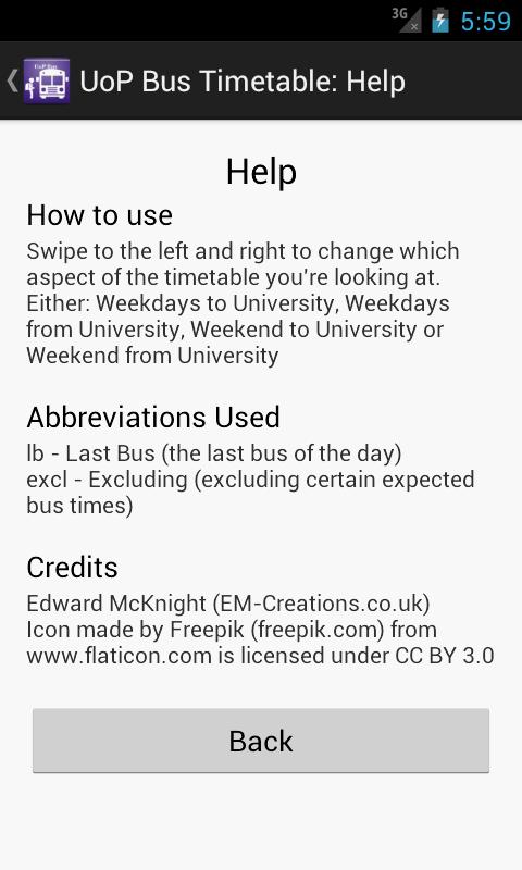 UoP Bus Timetable