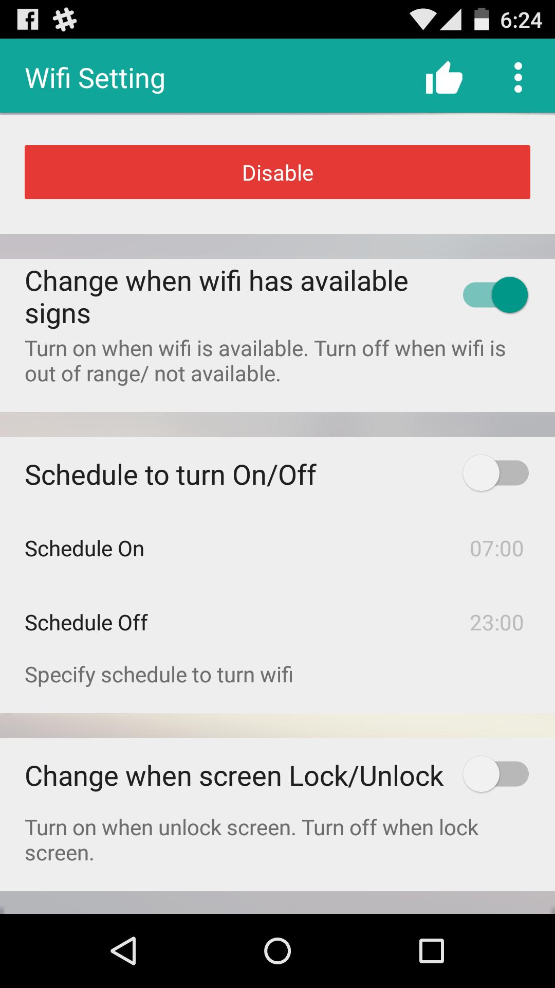 WiFi Setting||Auto On/Off WiFi