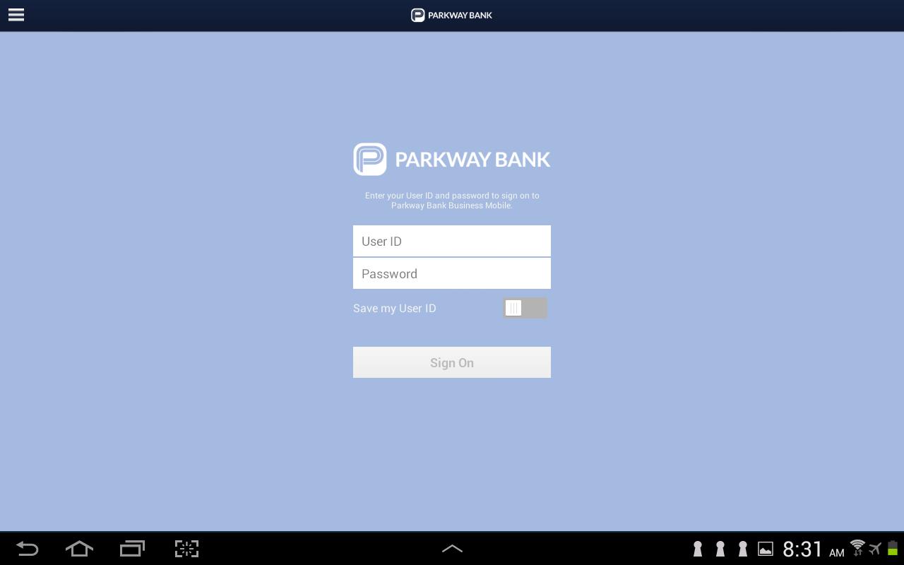 Parkway Bank Biz Mobile Tablet