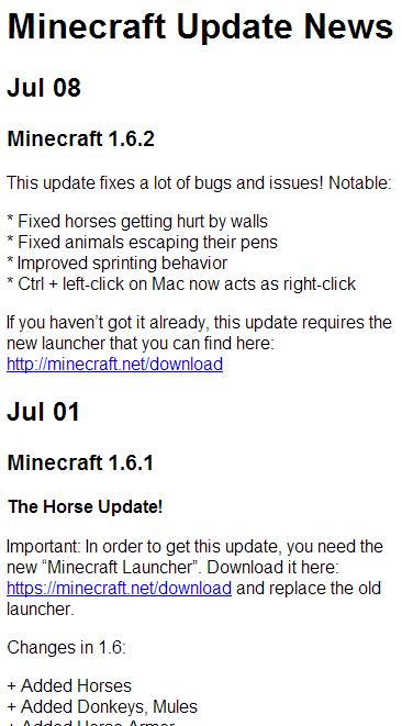 Minecraft Update News