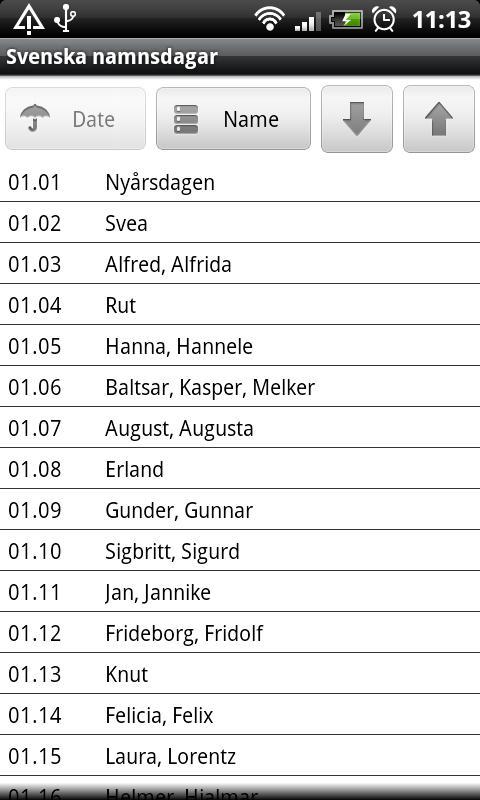 Svenska namnsdagar lite