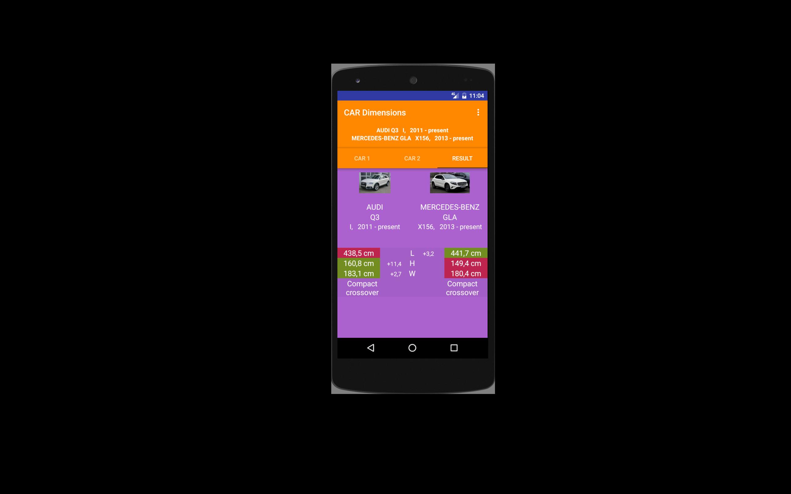 Car size comparison tool