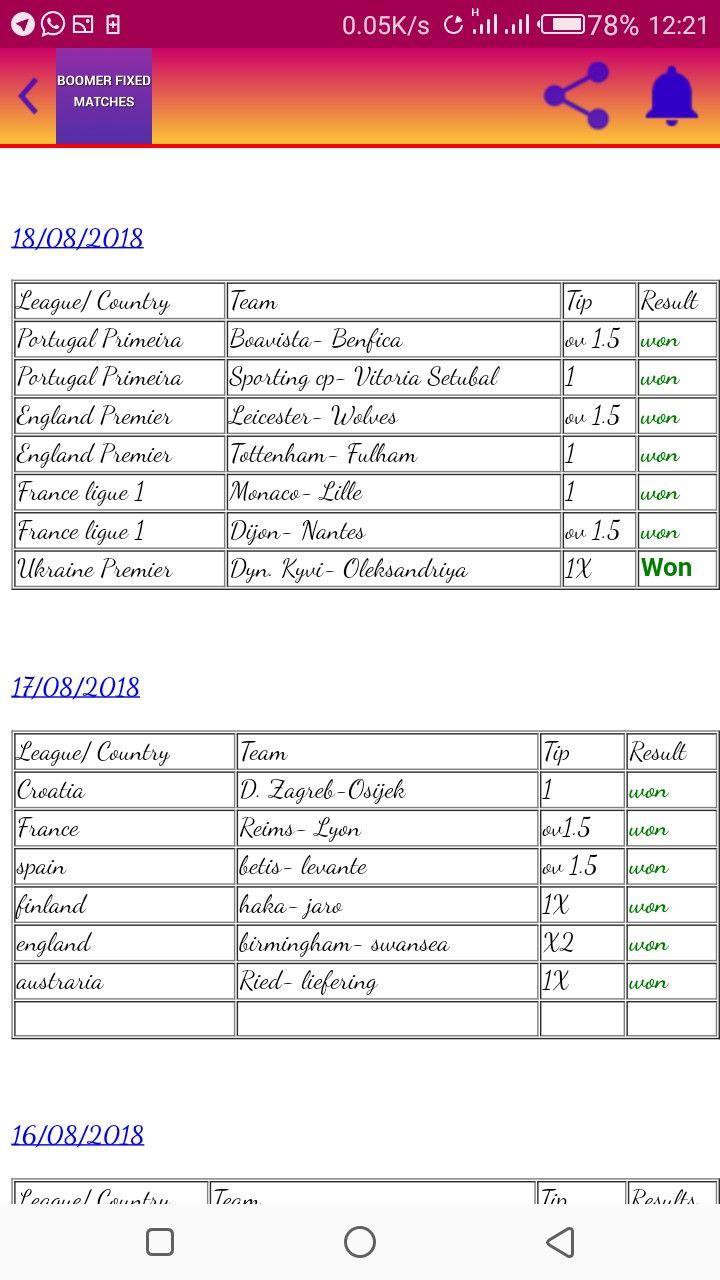 BOOMER FIXED MATCHES