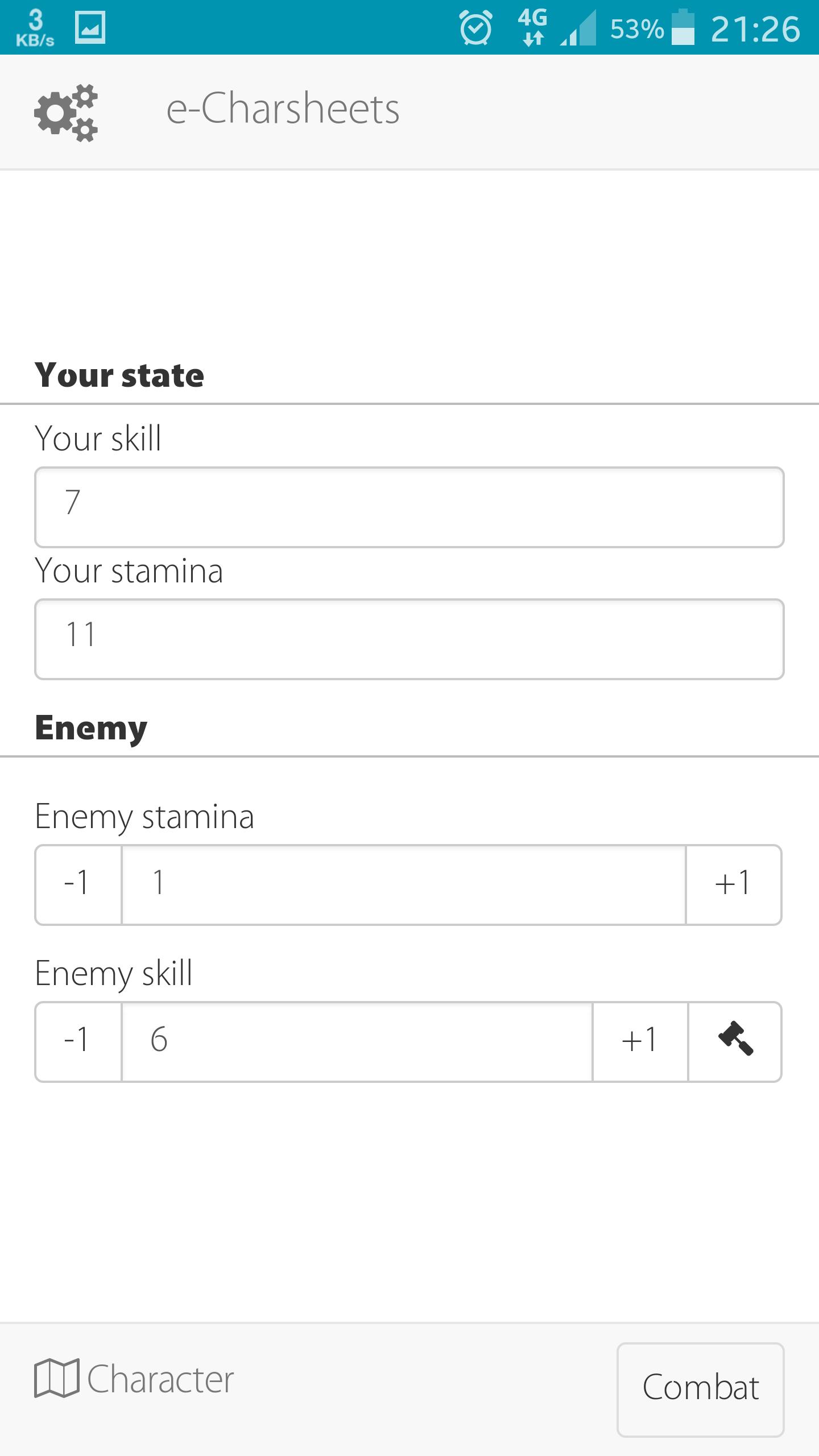 Gamebook charsheets